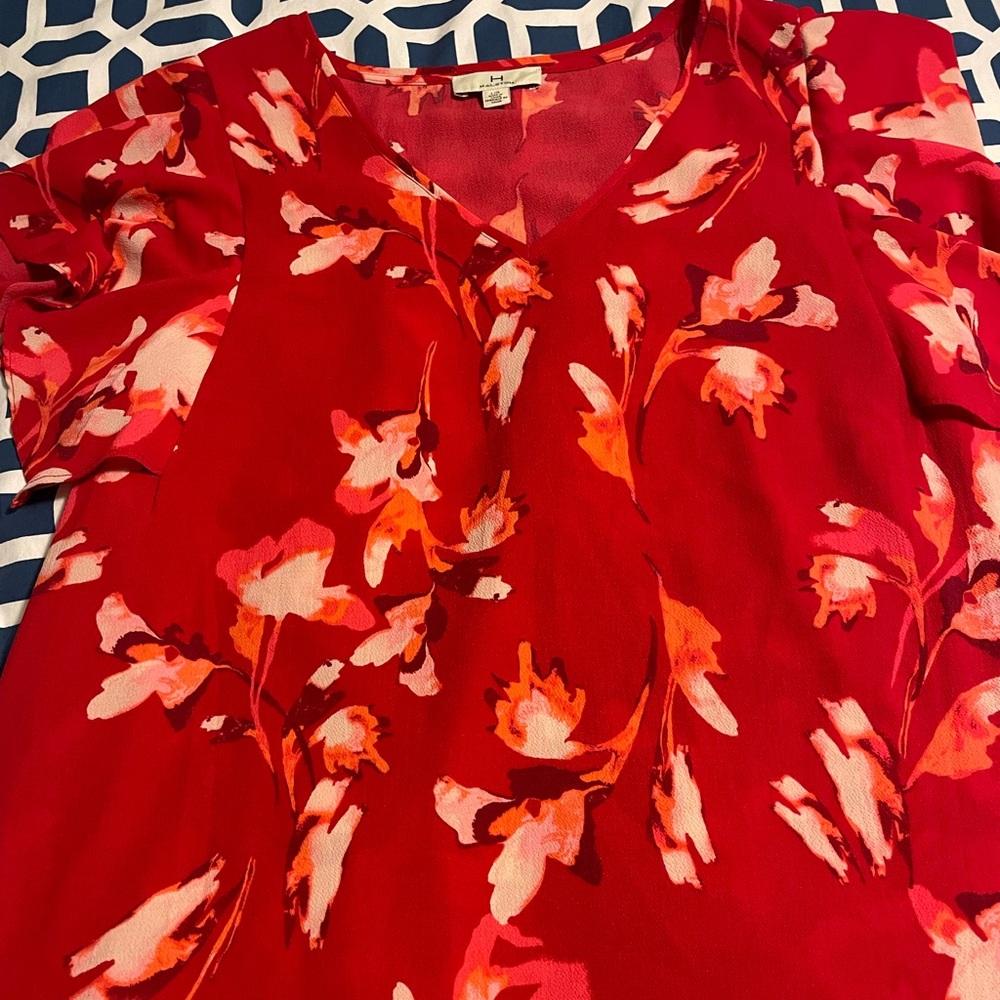 Halston Heritage Red Floral Blouse